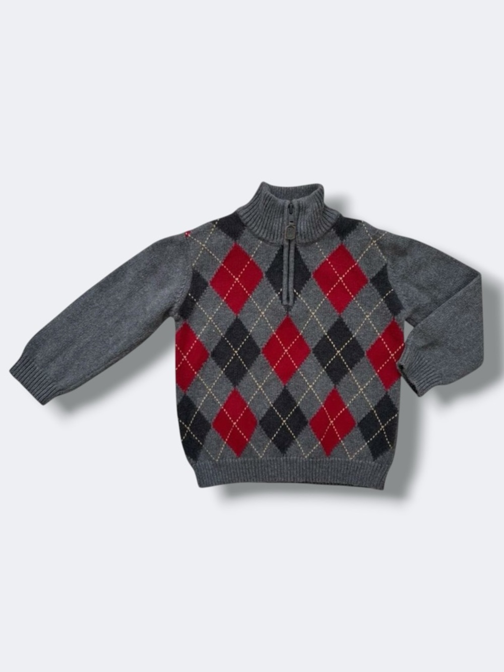 Janie & Jack Sweater Boys 18-24M Argyle Quarter Zip Cotton Wool Knit Preppy